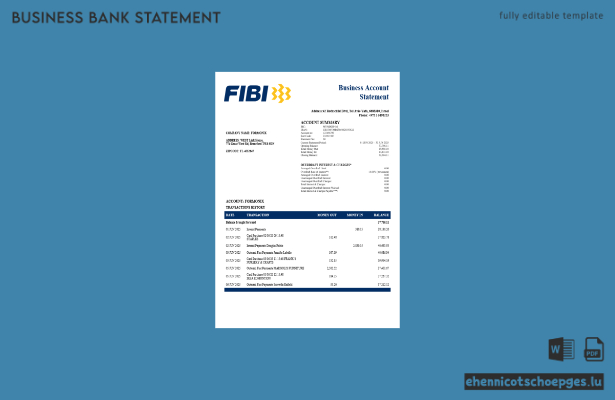 Beispiel eines Kontoauszugs des Firmengirokontos der First International Bank of Israeli (Word- und PDF-Datei)